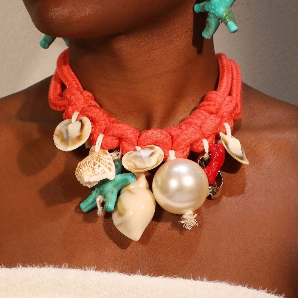 Multicolor Boho Women's Seascape Theme Beaded Necklace & Earrings Set